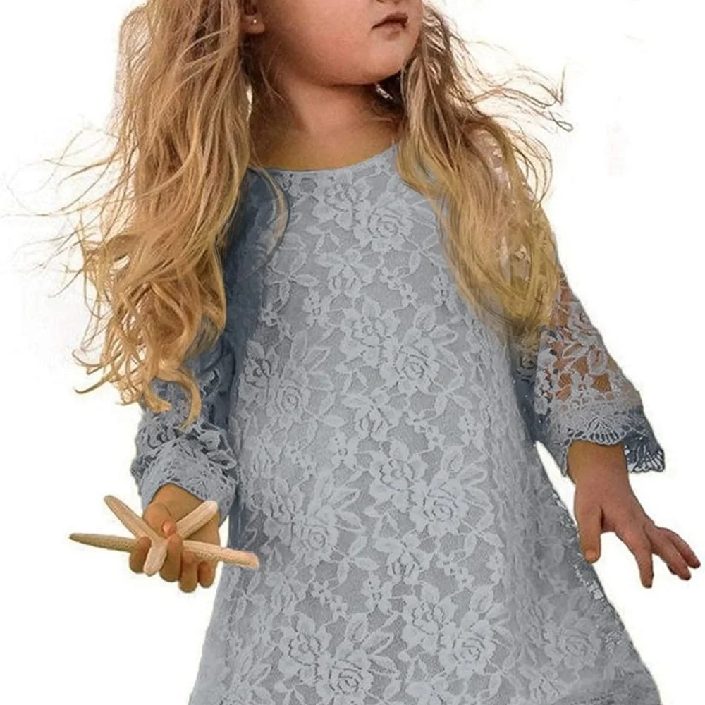 APRIL GIRL Flower Girl Dress, Lace Dress 3/4 Sleeve Dress - Picture 7 of 7